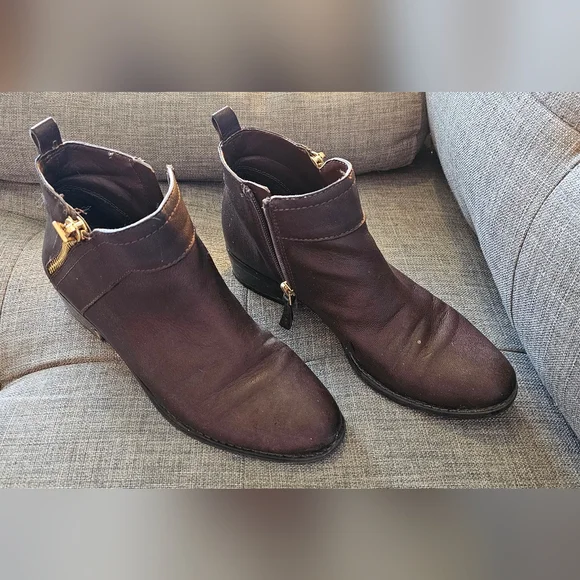 Franco Sarto Dark Brown Leather Boots with Gold Accent - Picture 3 of 6